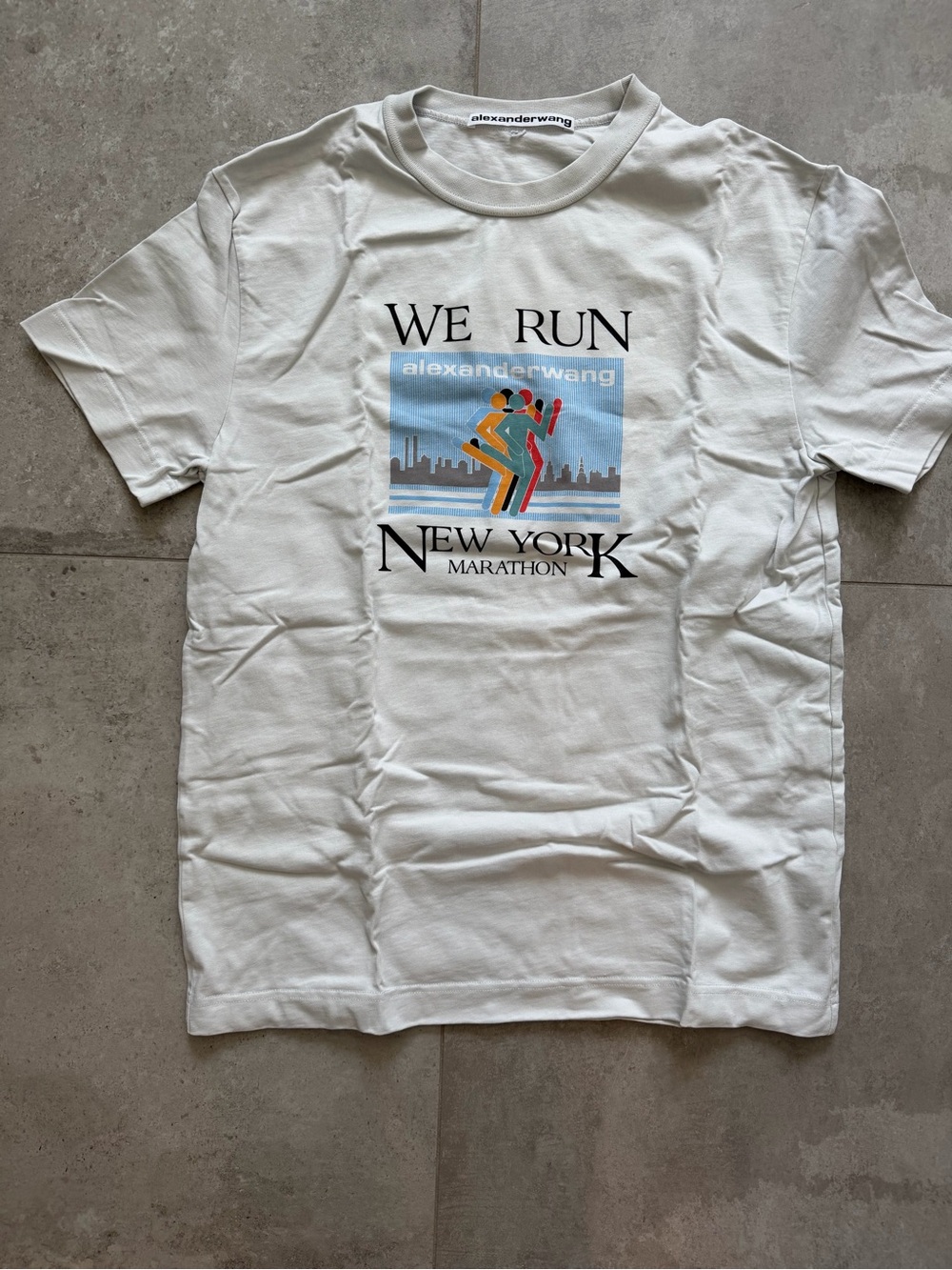 Alexander Wang White Marathon Graphic Tee with Multicolor Print